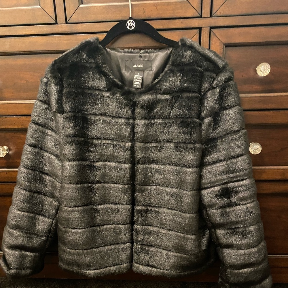 Black Luxurious Alfani Faux Fur Jacket